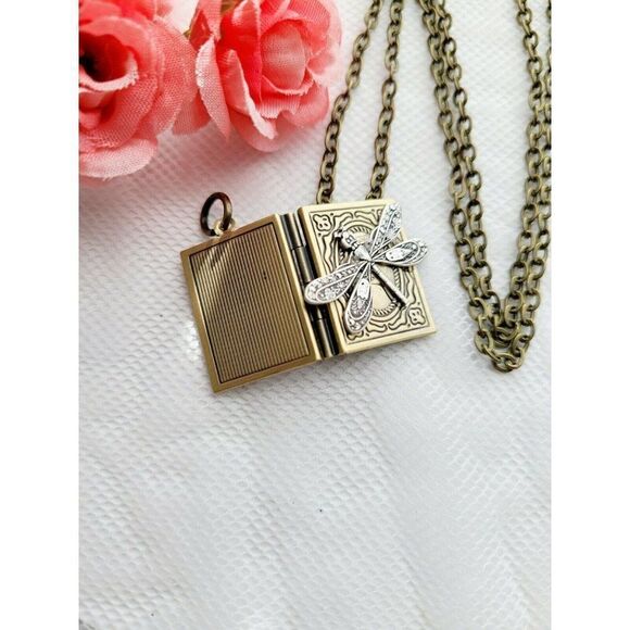 Wedding birthday gift daughter Dragonfly Book Locket Photo Memory Anniversary - Picture 4 of 5